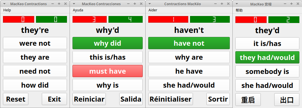 Educational Application, English Contractions for ESL Students, Multi-Language Interface